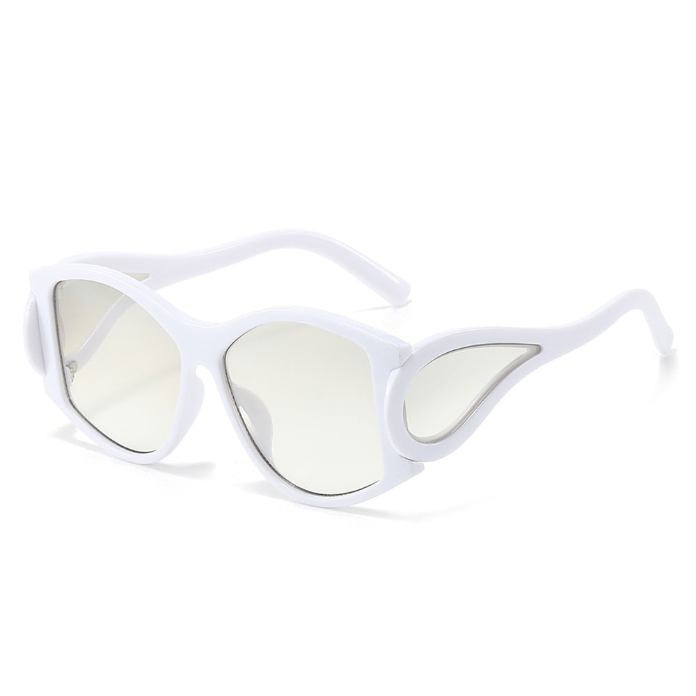 (6 PACK) Wholesale Sunglasses New Arrival Round Oversized Unique Punk Fashion Women 2024 - BulkSunglassesWholesale.com - White Frame Mirrored Lens