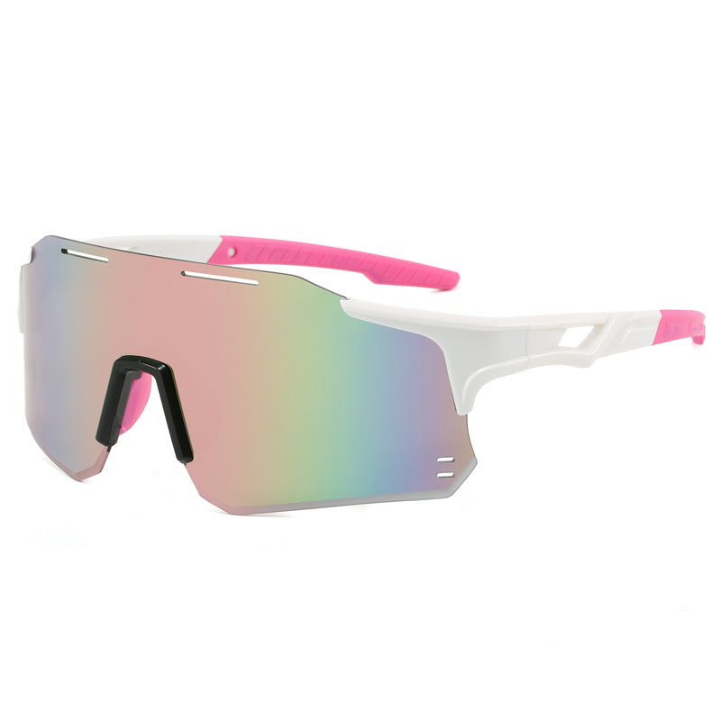 (12 PACK) Wholesale Sports Sunglasses New Arrival Outdoor Cycling Windproof Unisex Sport 2024 - BulkSunglassesWholesale.com - White Frame Pink Mirrored