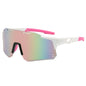 (12 PACK) Wholesale Sports Sunglasses New Arrival Outdoor Cycling Windproof Unisex Sport 2024 - BulkSunglassesWholesale.com - White Frame Pink Mirrored