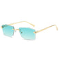 (6 PACK) Wholesale Sunglasses New Arrival Rimless Unique Fashion Cut Edge Metal Women 2024 - BulkSunglassesWholesale.com - Gold Frame Gradient Green Lens