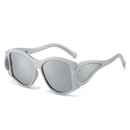 (6 PACK) Wholesale Sunglasses New Arrival Round Oversized Unique Punk Fashion Women 2024 - BulkSunglassesWholesale.com - Silver Frame Mirrored Lens