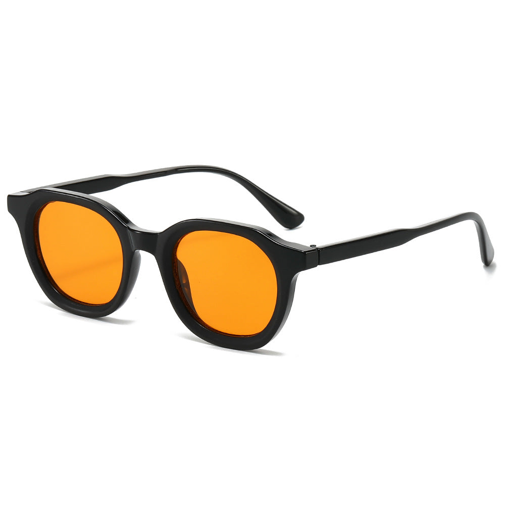 (6 PACK) Wholesale Sunglasses Round Vintage Round Fashion Unisex 2024 - BulkSunglassesWholesale.com - Black Frame Orange Lens