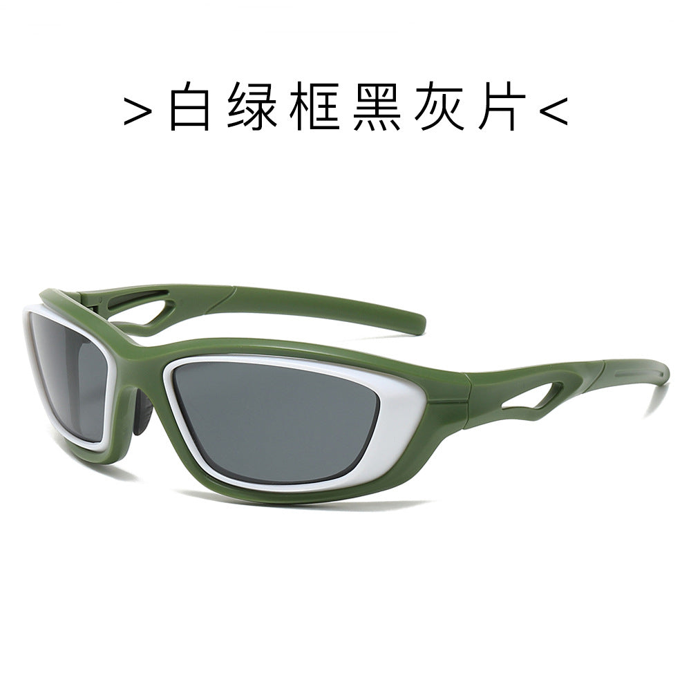 (6 PACK) Wholesale Sunglasses Outdoor New Arrival Unisex Outdoor Cycling Sport 2024 - BulkSunglassesWholesale.com - White Green Frame Black Black Lens