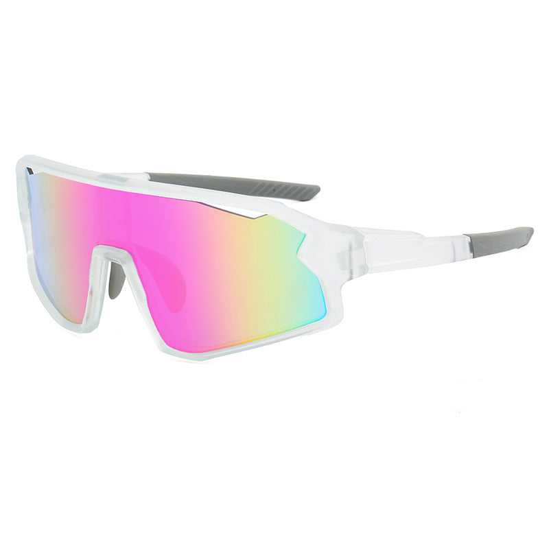 (12 PACK) Wholesale Sports Sunglasses Outdoor Sport Cycling New Arrival Women Oversized One Piece 2024 - BulkSunglassesWholesale.com - Transparent Frame Purple Mirrored