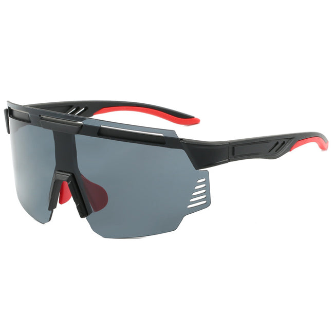 (12 PACK) Wholesale Sports Sunglasses New Arrival Cycling Unisex One Piece Oversized Outdoor Sport Trendy 2024 - BulkSunglassesWholesale.com - Black Frame Black Lens Hover Image