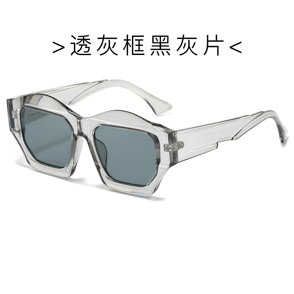 (6 PACK) Wholesale Sunglasses New Arrival Polygon Fashion Unique 2024 - BulkSunglassesWholesale.com - Clear Grey Frame Black Black Lens