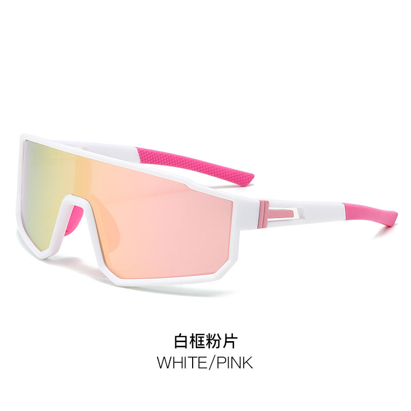 (12 PACK) Wholesale Sports Sunglasses New Arrival Fashion Sport Polarized Women Outdoor Cycling One Piece 2024 - BulkSunglassesWholesale.com - White Frame Pink Lens