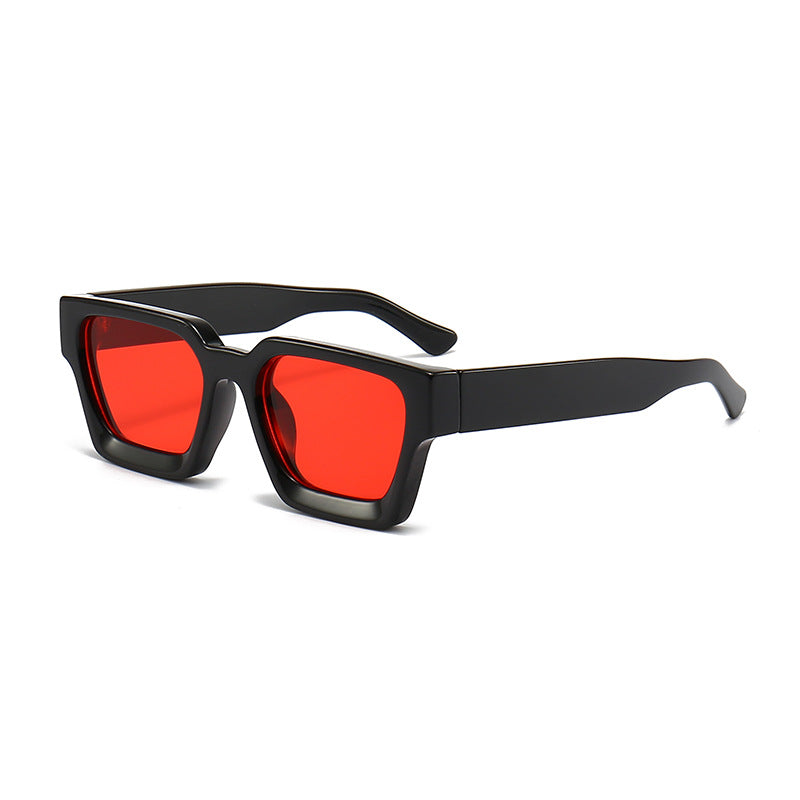 (6 PACK) Wholesale Sunglasses Square New Arrival Trendy Square Unique Oversized 2024 - BulkSunglassesWholesale.com - Shiny Black Frame Red Lens