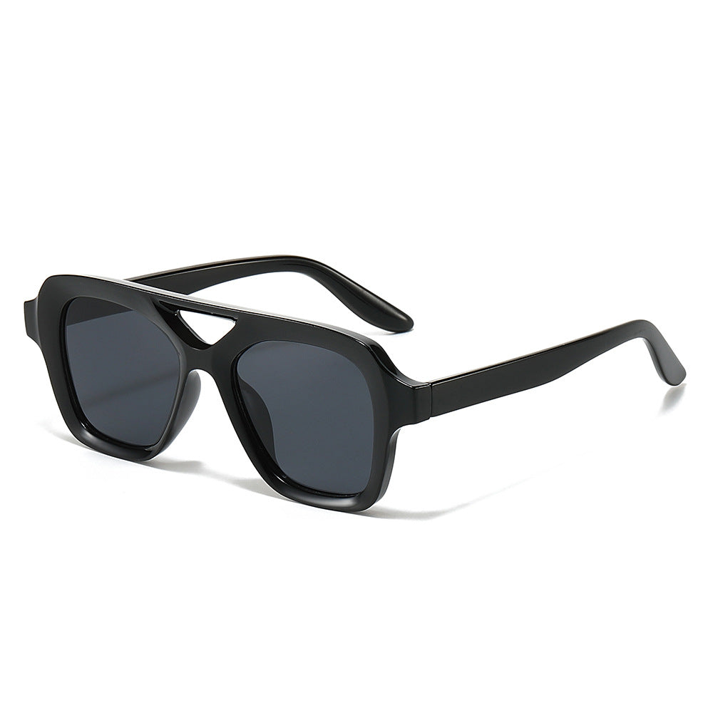 (6 PACK) Wholesale Sunglasses New Arrival Double Bridge Fashion Aviator Unique Unisex 2024 - BulkSunglassesWholesale.com - Black Frame Black Lens