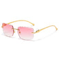 (6 PACK) Wholesale Sunglasses New Arrival Rimless Metal Cut Edge Unique Trendy Hip Hop Street 2025 - BulkSunglassesWholesale.com - Gold Frame Gradient Pink