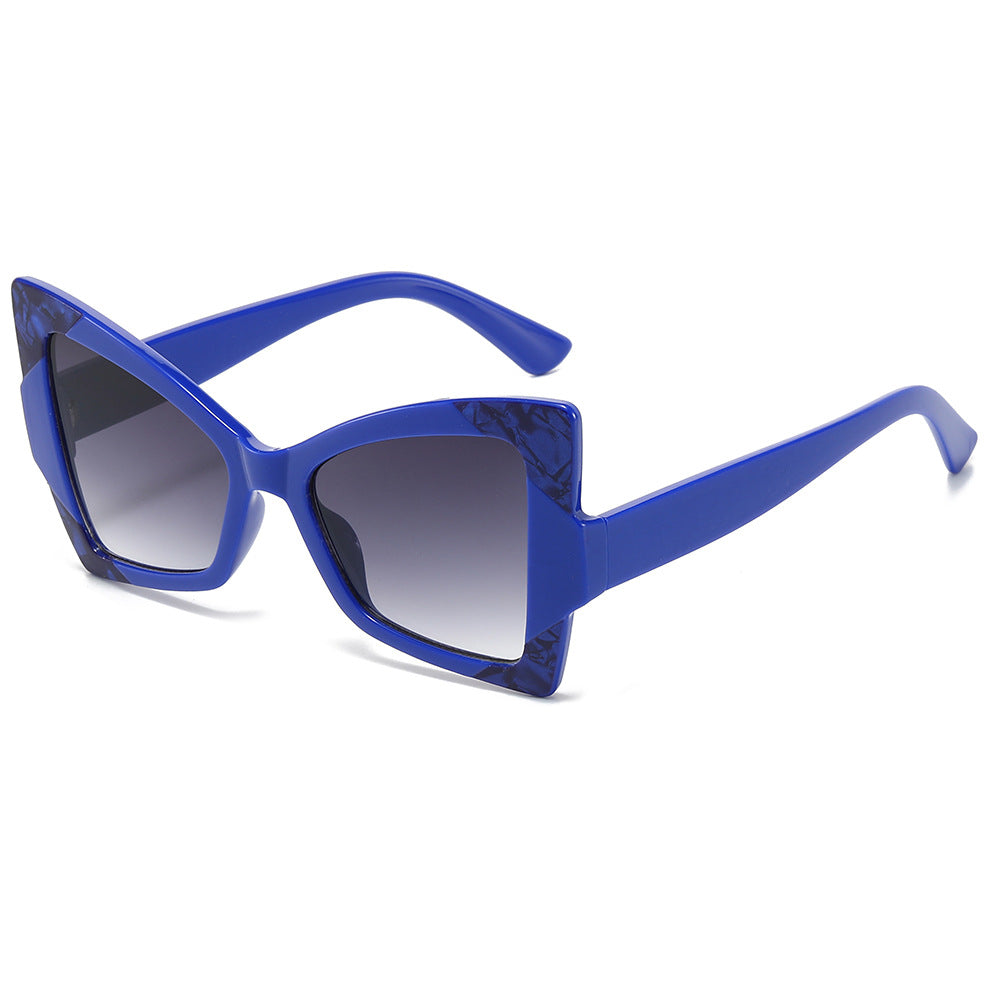 (6 PACK) Wholesale Sunglasses New Arrival Cat Eye Women Butterfly 2024 - BulkSunglassesWholesale.com - Blue Frame Gradient Black Lens