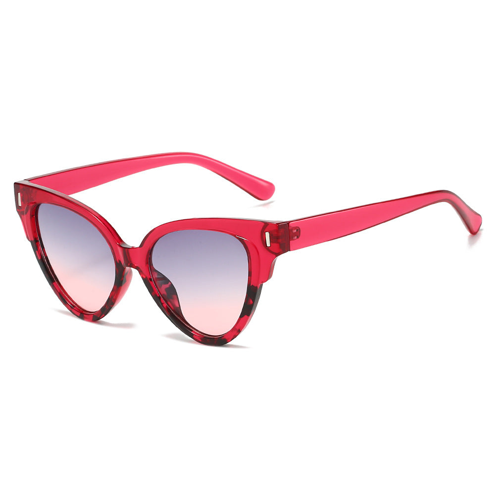 (6 PACK) Wholesale Sunglasses Women Fashion Cat Eye Cat Eye Trendy Unique 2025 - BulkSunglassesWholesale.com - Red Frame Grey Pink Lens