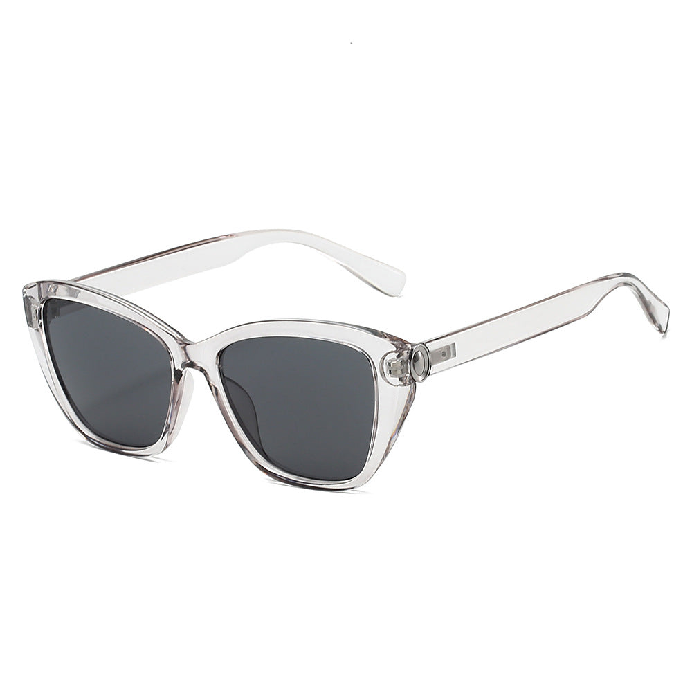 (6 PACK) Wholesale Sunglasses New Arrival Cat Eye Fashion 2025 - BulkSunglassesWholesale.com - Clear Grey Frame Black Lens