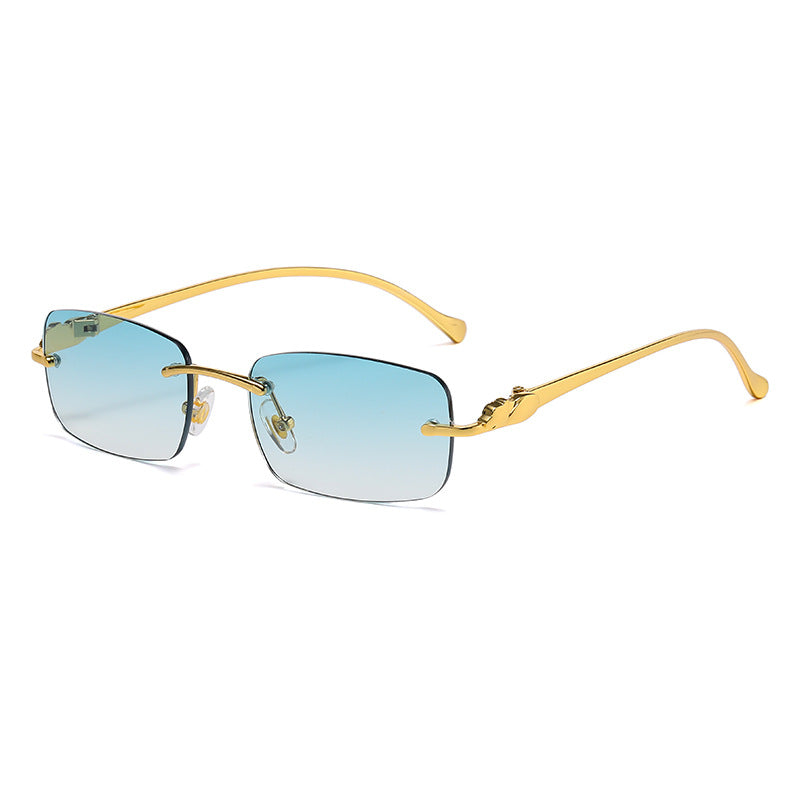 (6 PACK) Wholesale Sunglasses Unique Leopard Head Metal Rimless New Arrival Unisex 2025 - BulkSunglassesWholesale.com - Gold Frame Gradient Green