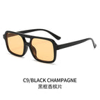 (6 PACK) Wholesale Sunglasses Double Bridge Women Fashion Trendy Square Street Vintage 2024 - BulkSunglassesWholesale.com - Black Frame Champagne Lens