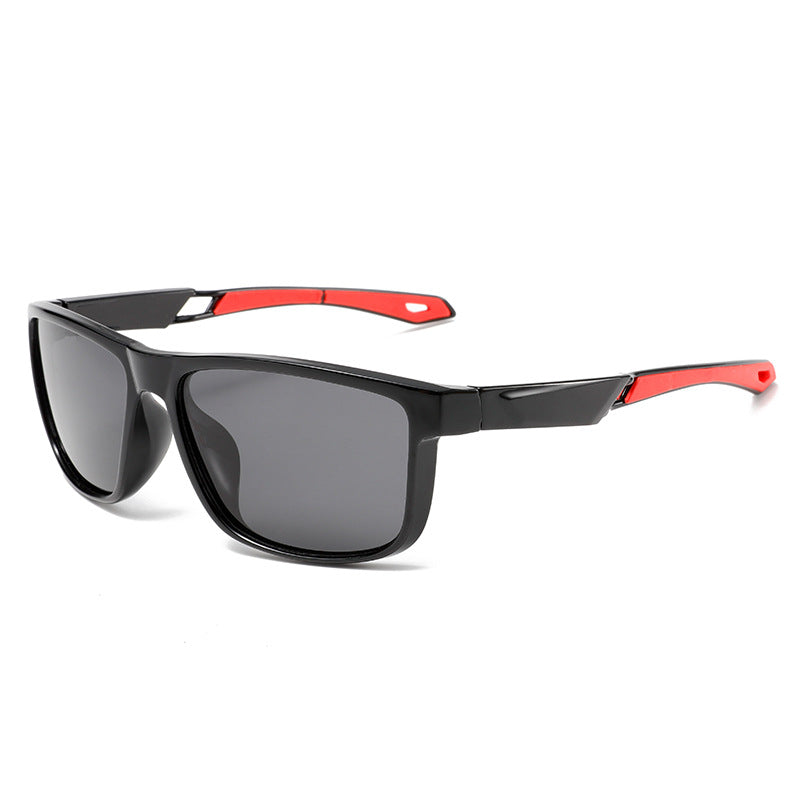 (6 PACK) Wholesale Sunglasses New Arrival Outdoor Polarized Men Sport Square Cycling 2024 - BulkSunglassesWholesale.com - Black Frame Black Lens Red Temple