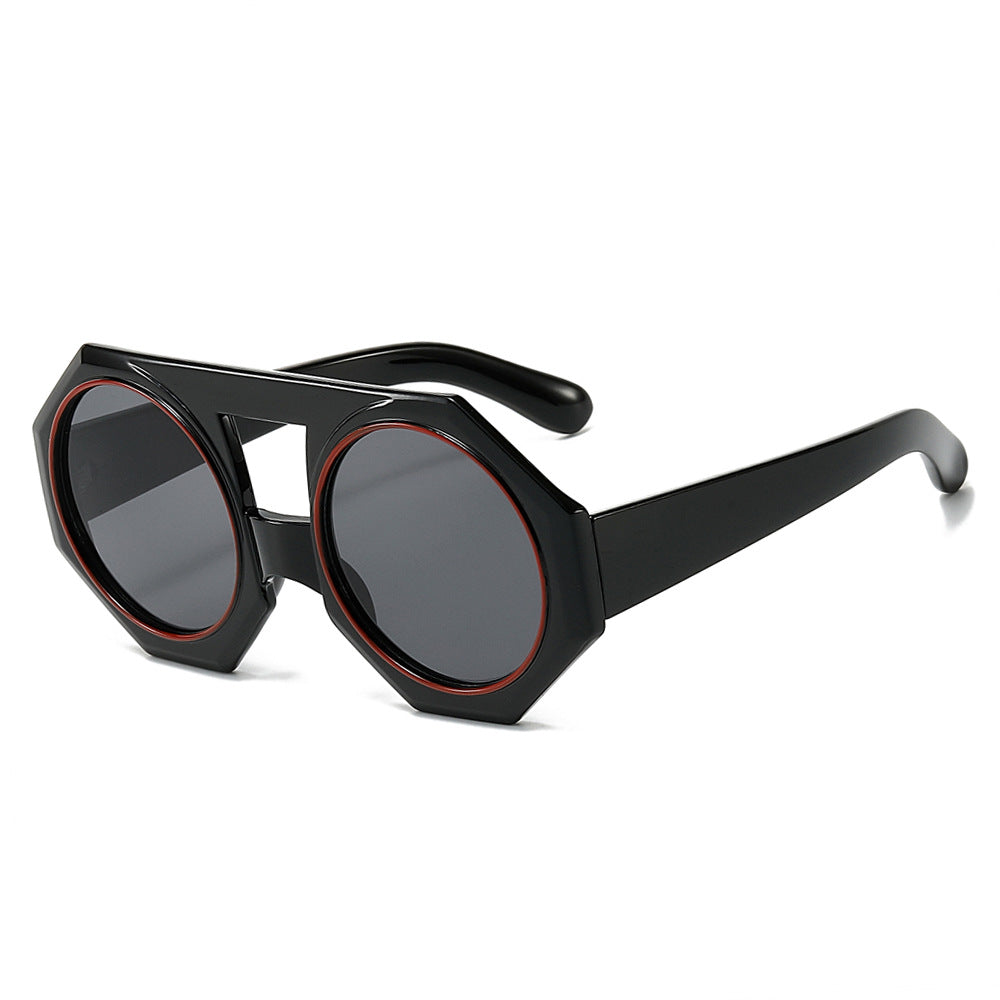 (6 PACK) Wholesale Sunglasses New Arrival Candy Unique Oversized Vintage Double Bridge Fashion 2024 - BulkSunglassesWholesale.com - Black Frame Black Lens