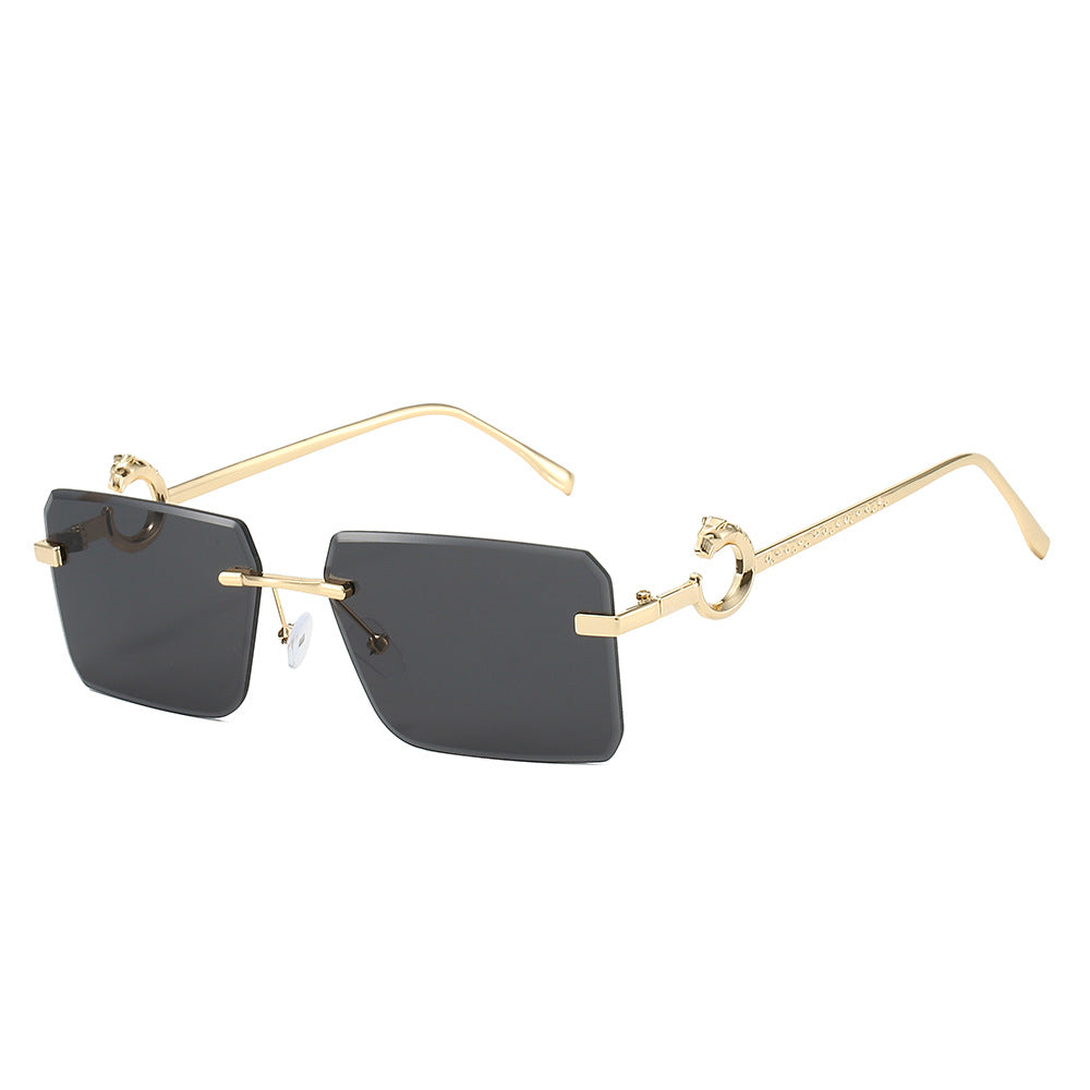 (6 PACK) Wholesale Sunglasses New Arrival Rimless Unique Metal Fashion Cut Edge Women 2024 - BulkSunglassesWholesale.com - Gold Frame Black Lens