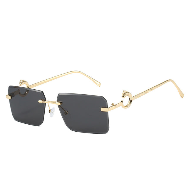 (6 PACK) Wholesale Sunglasses New Arrival Rimless Unique Metal Fashion Cut Edge Women 2024 - BulkSunglassesWholesale.com - Gold Frame Black Lens Hover Image