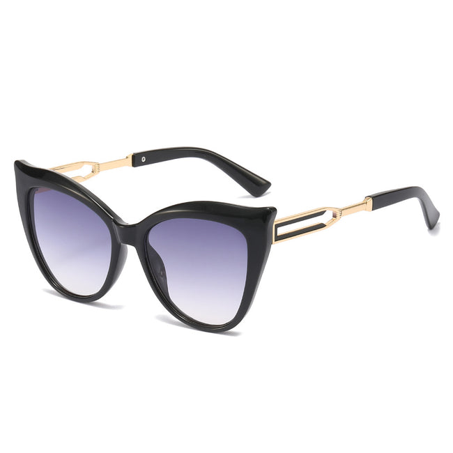 (6 PACK) Wholesale Sunglasses New Arrival Cat Eye Fashion Unique Oversized Women 2025 - BulkSunglassesWholesale.com - Black Frame Gradient Black Lens Hover Image