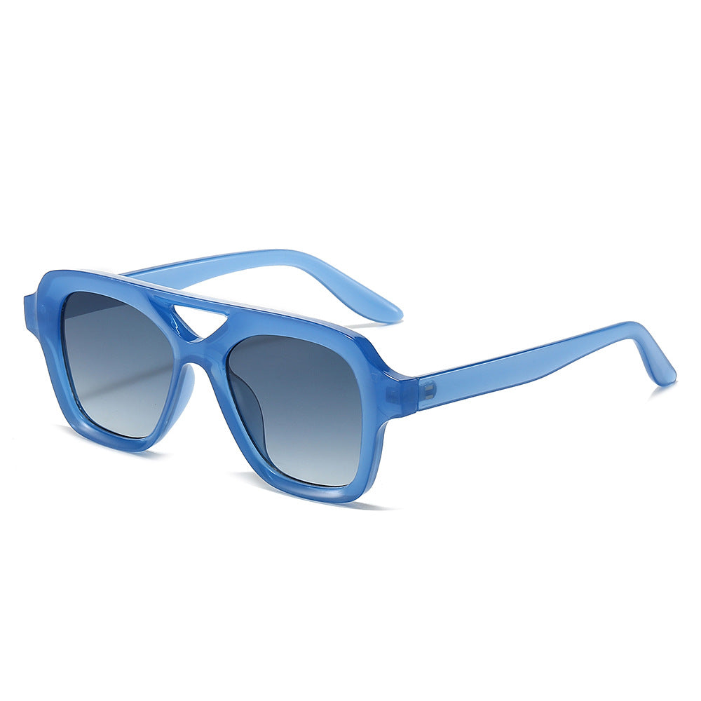 (6 PACK) Wholesale Sunglasses New Arrival Double Bridge Fashion Aviator Unique Unisex 2024 - BulkSunglassesWholesale.com - Blue Frame Gradient Green Lens