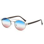 (6 PACK) Wholesale Sunglasses New Arrival Double Bridge Unique Oval 2024 - BulkSunglassesWholesale.com - Silver Frame Blue Pink Lens