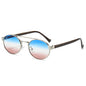 (6 PACK) Wholesale Sunglasses New Arrival Double Bridge Unique Oval 2024 - BulkSunglassesWholesale.com - Silver Frame Blue Pink Lens