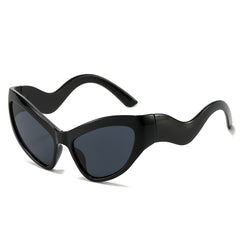 (6 PACK) Wholesale Sunglasses Unique New Arrival Cat Eye Trendy Women 2024 - BulkSunglassesWholesale.com - Black Frame Black Lens