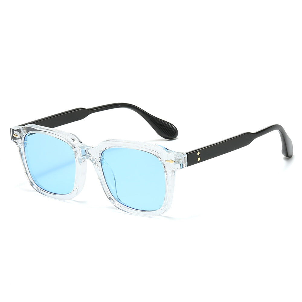 (6 PACK) Wholesale Sunglasses New Arrival Square Fashion Vintage Trendy 2025 - BulkSunglassesWholesale.com - Transparent Frame Blue Lens