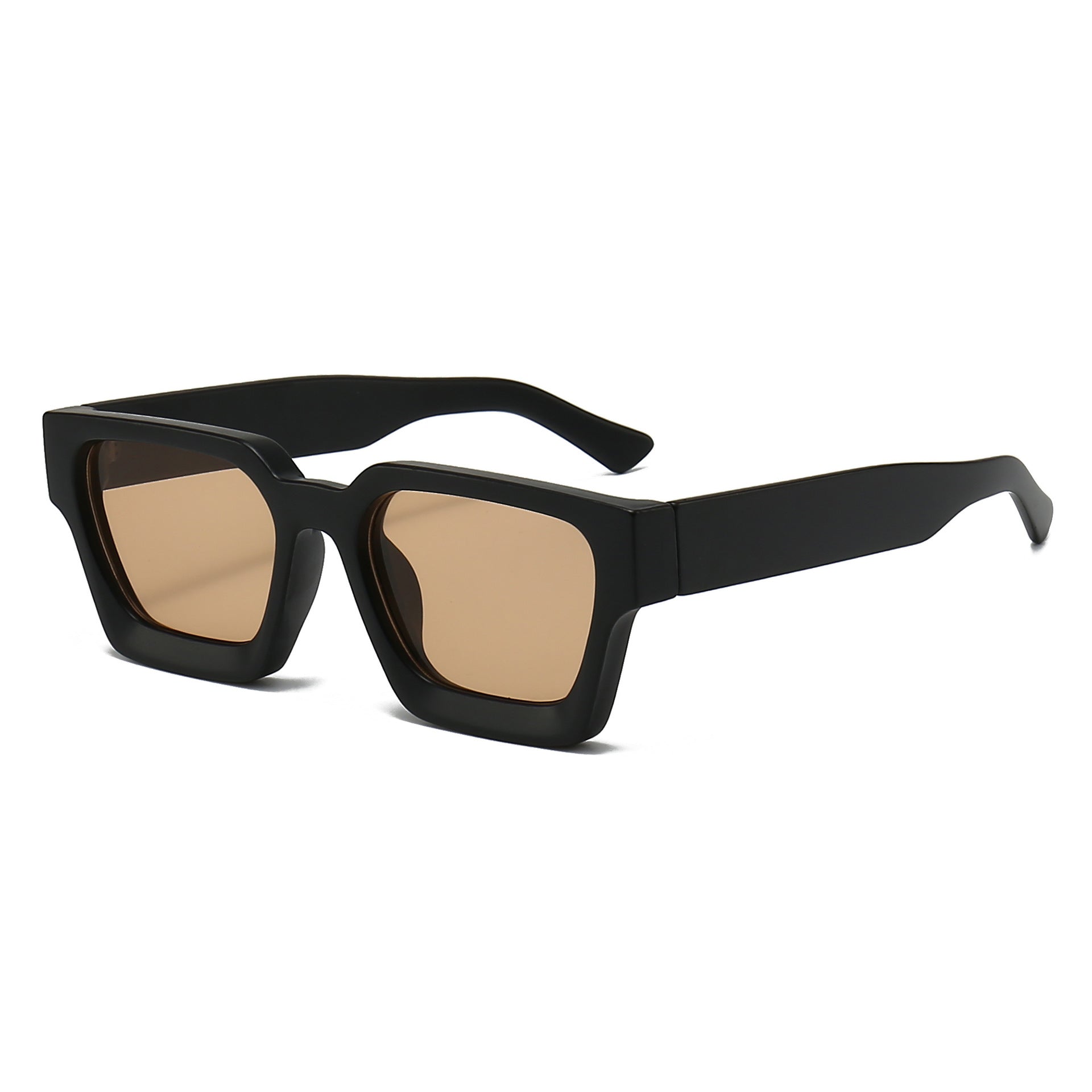 (6 PACK) Wholesale Sunglasses Square New Arrival Trendy Square Unique Oversized 2024 - BulkSunglassesWholesale.com - Matt Black Champagne Lens