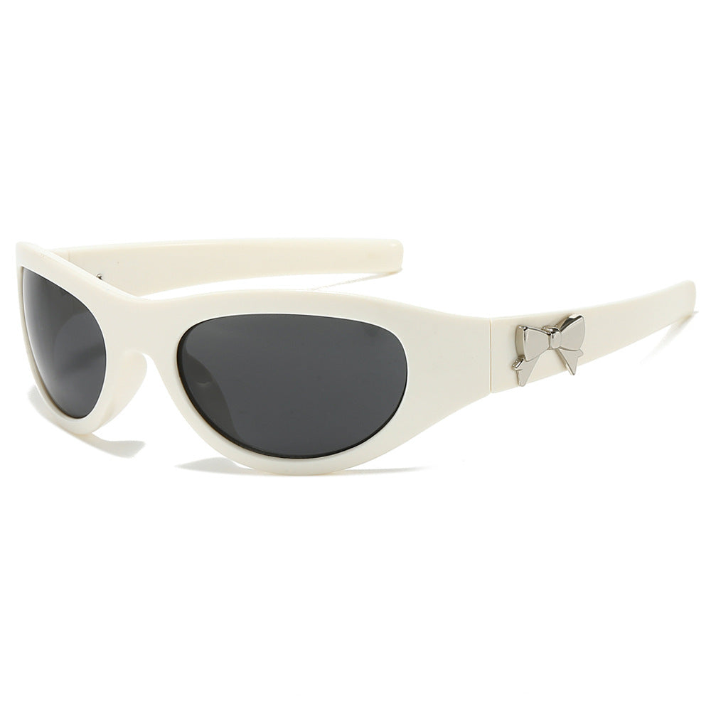 (6 PACK) Wholesale Sunglasses New Arrival Futuristic Outdoor Sport Cycling Butterfly Unisex 2024 - BulkSunglassesWholesale.com - Beige White Frame Black Lens