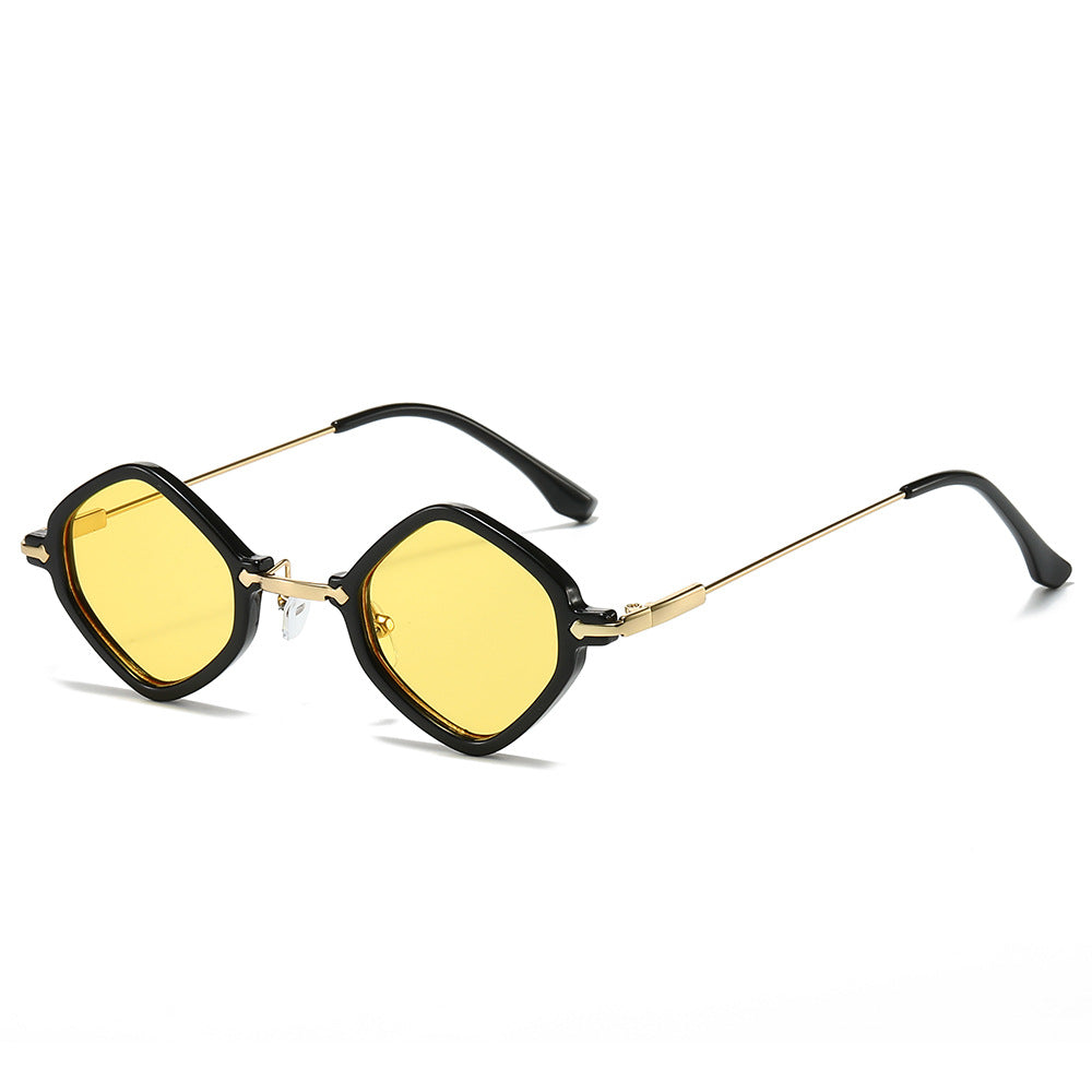 (6 PACK) Wholesale Sunglasses New Arrival Punk Hip Hop Small Unique Women 2024 - BulkSunglassesWholesale.com - Black Frame Yellow Lens