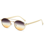 (6 PACK) Wholesale Sunglasses New Arrival Double Bridge Unique Oval 2024 - BulkSunglassesWholesale.com - Gold Frame Grey Yellow Lens ( Beige White Temple )