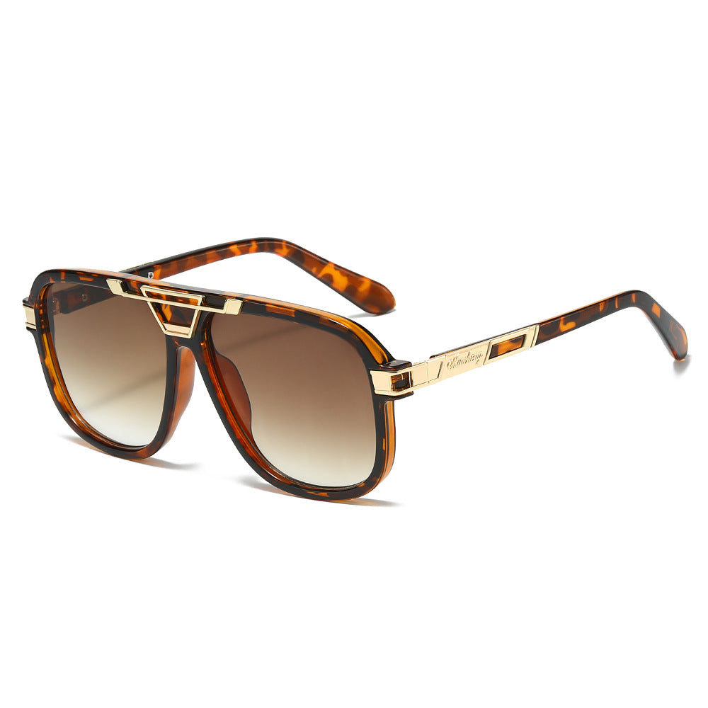 (6 PACK) Wholesale Sunglasses New Arrival Vintage Double Bridge Aviator Fashion Square Men 2025 - BulkSunglassesWholesale.com - Leopard Print Frame Gradient Tea Lens