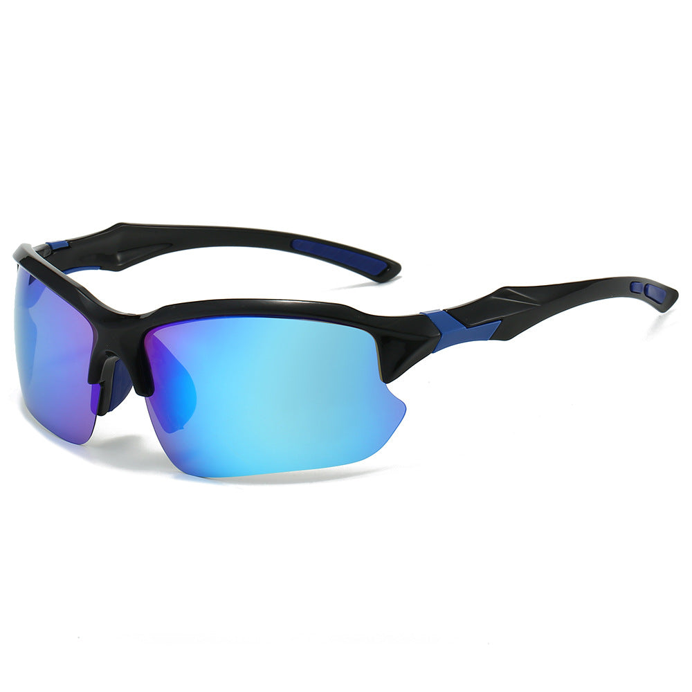 (6 PACK) Wholesale Sunglasses Sport Semirimless Polarized Men Cycling 2024 - BulkSunglassesWholesale.com - Black Frame Blue Mirrored