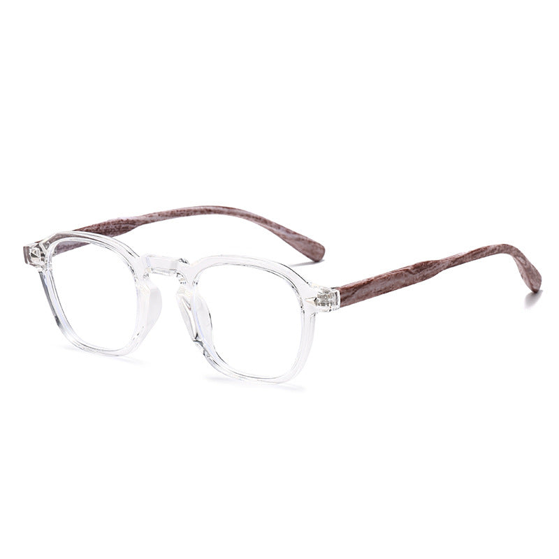 (6 PACK) Wholesale Eyeglasses Frames New Arrival Antiblue Light Fashion Rivet Korean Wood Grain Small Trendy 2025 - BulkSunglassesWholesale.com - Transparent Frame