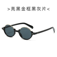 (6 PACK) Wholesale Sunglasses New Arrival Semirimless Round Vintage Trendy Unisex 2024 - BulkSunglassesWholesale.com - Shiny Black Gold Frame Black Black Lens