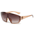 (6 PACK) Wholesale Sunglasses New Arrival Fashion One Piece Oversized Unisex Trendy Outdoor Cycling Sport 2024 - BulkSunglassesWholesale.com - Champagne Frame Gradient Tea Lens