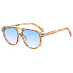 (6 PACK) Wholesale Sunglasses New Arrival Unique Unisex Aviator Trendy 2025 - BulkSunglassesWholesale.com - Tea Frame Gradient Blue Lens
