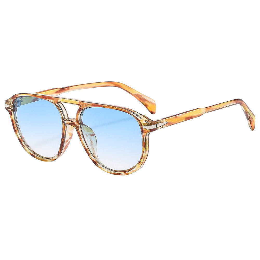 (6 PACK) Wholesale Sunglasses New Arrival Unique Unisex Aviator Trendy 2025 - BulkSunglassesWholesale.com - Tea Frame Gradient Blue Lens