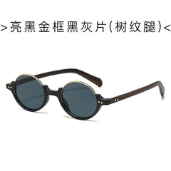 (6 PACK) Wholesale Sunglasses New Arrival Semirimless Round Vintage Trendy Unisex 2024 - BulkSunglassesWholesale.com - Shiny Black Gold Frame Black Black Lens ( Temple )