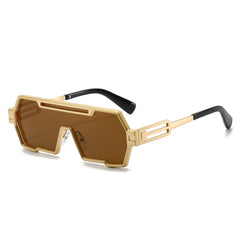 (6 PACK) Wholesale Sunglasses Unique Punk Trendy One Piece Women 2024 - BulkSunglassesWholesale.com - Gold Frame Tea Lens