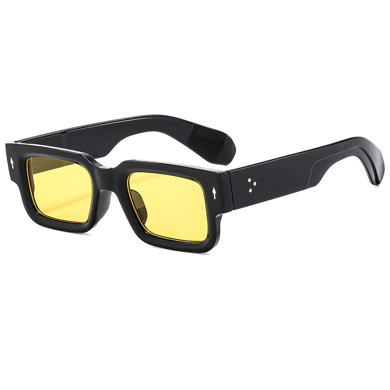 (6 PACK) Wholesale Sunglasses Fashion Square Women Men Vintage 2024 - BulkSunglassesWholesale.com - Black Frame Yellow Lens