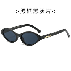 (6 PACK) Wholesale Sunglasses Vintage Unique Small Oval Trendy 2024 - BulkSunglassesWholesale.com - Black Frame Black Black Lens