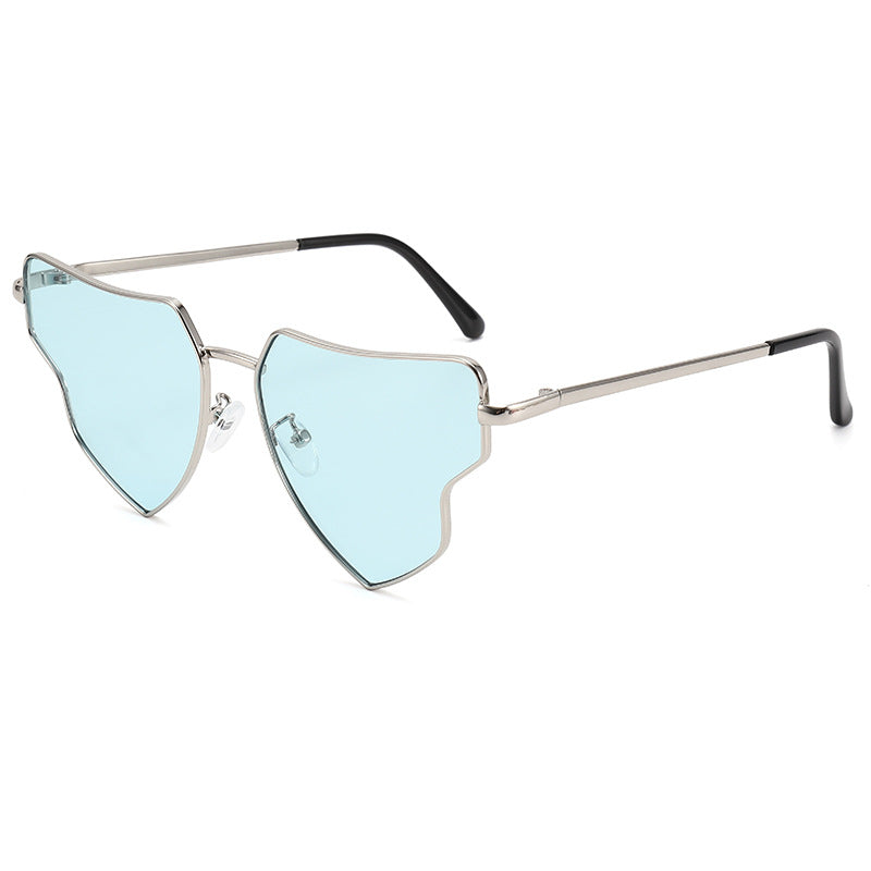 (6 PACK) Wholesale Sunglasses New Arrival Metal Fashion Heart Women Unique Hip Hop Fashion Street 2024 - BulkSunglassesWholesale.com - Silver Frame Blue Lens