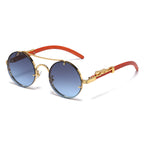 (6 PACK) Wholesale Sunglasses New Arrival Unique Round Metal Fashion Double Bridge Leopard Head 2025 - BulkSunglassesWholesale.com - Gold Frame Grey Blue