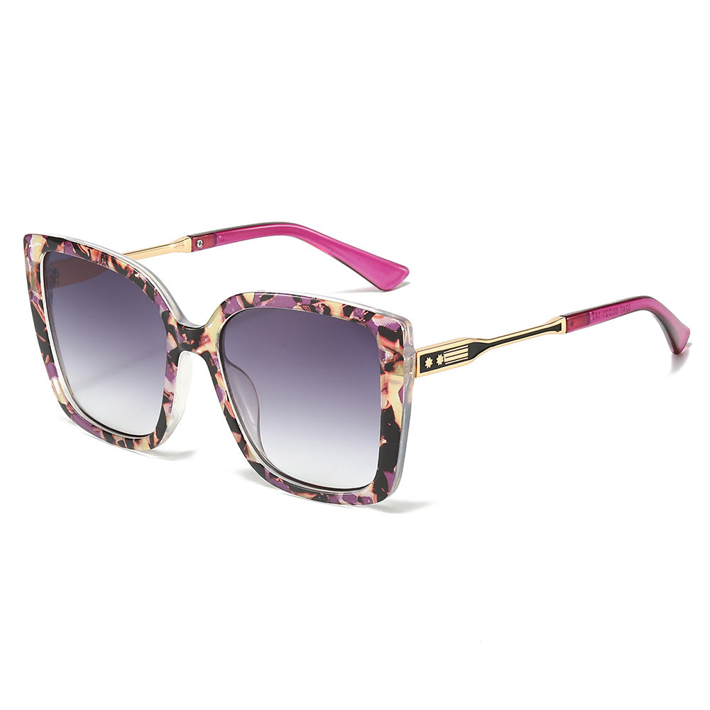 (6 PACK) Wholesale Sunglasses New Arrival Fashion Oversized Cat Eye Unique Metal 2025 - BulkSunglassesWholesale.com - Purple Frame Gradient Black Lens