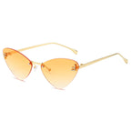 (6 PACK) Wholesale Sunglasses Rimless Triangle Cat Eye Fashion Unique Metal 2024 - BulkSunglassesWholesale.com - Gold Frame Gradient Orange Lens
