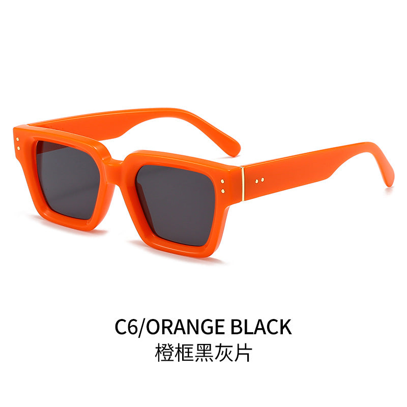 (6 PACK) Wholesale Sunglasses Fashion Square Unique Trendy 2024 - BulkSunglassesWholesale.com - Orange Frame Black Black Lens