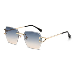 (6 PACK) Wholesale Sunglasses Fashion Metal Oversized Square Cut Edge Street Trendy 2024 - BulkSunglassesWholesale.com - Gold Frame Grey Tea